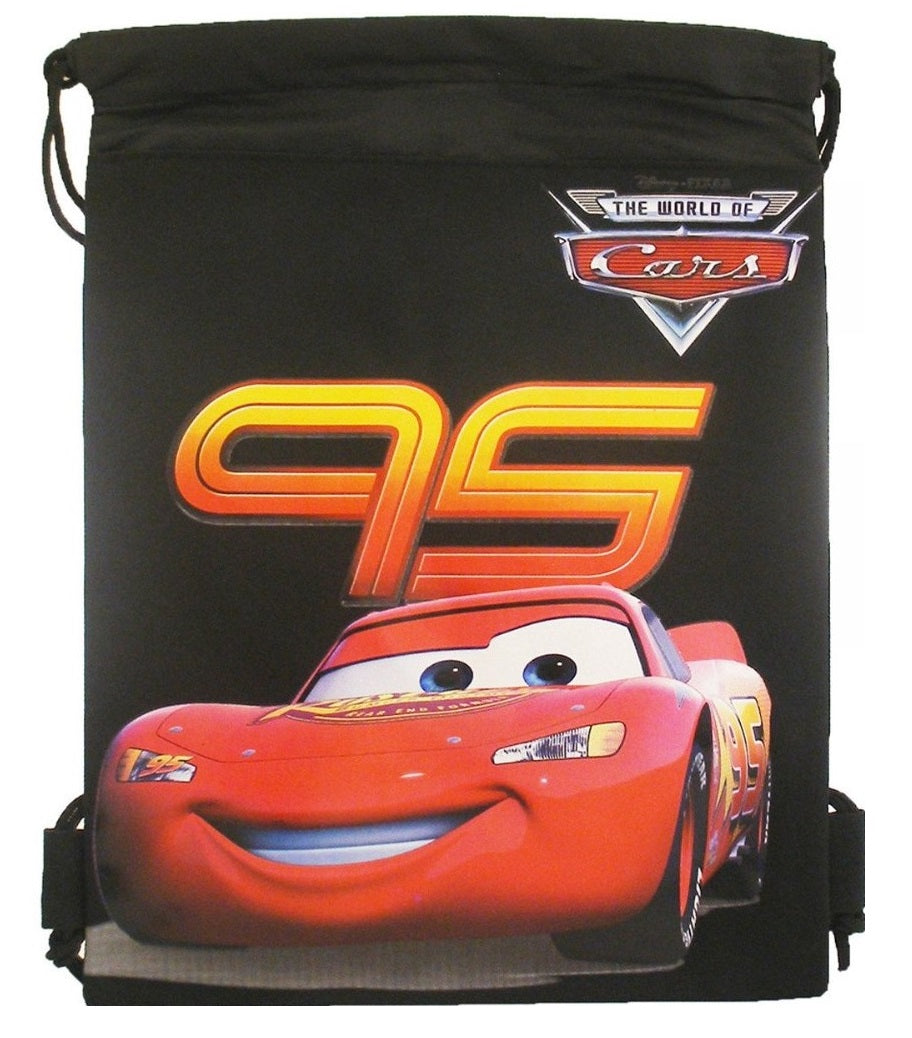 DISNEY CARS MC QUEEN DRAWSTRING STRING BACKPACK SCHOOL SPORT GYM TOTE BAG (BLACK)