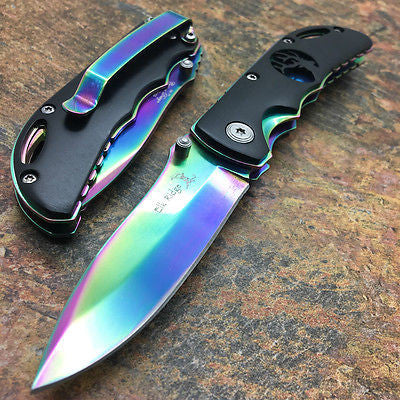 Elk Ridge Small Folding Rainbow Blade Black Handle Gentleman's Pocket Knife