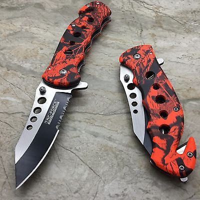Tac Force Spring Assisted Open Red Camo Outdoor Tactical Rescue Pocket Knife