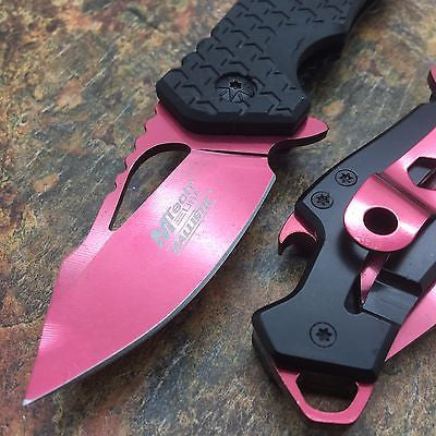 M Tech Spring Assisted Red Blade Black Nylon Fiber Handle w/ Bottle Open