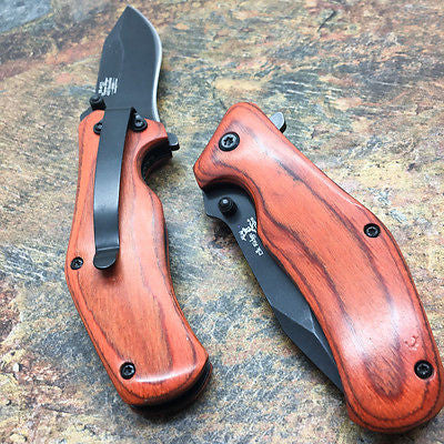 Elk Ridge Liner lock A/O Small Hunting Pocket Knife with Wooden Handle