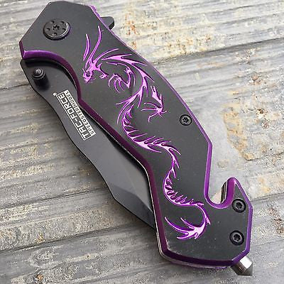 TAC FORCE Black/Purple Fantasy Dragon Outdoor Tactical Rescue Pocket Knife