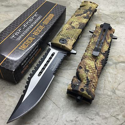 TAC-FORCE Assisted Opening Sawback Bowie Rescue Camo Glass Breaker Knife NEW