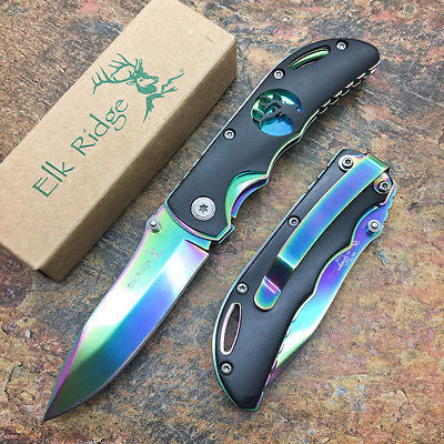 Elk Ridge Small Folding Rainbow Blade Black Handle Gentleman's Pocket Knife