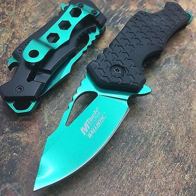 M Tech Spring Assisted Green Blade Black Nylon Fiber Handle w/ Bottle Open