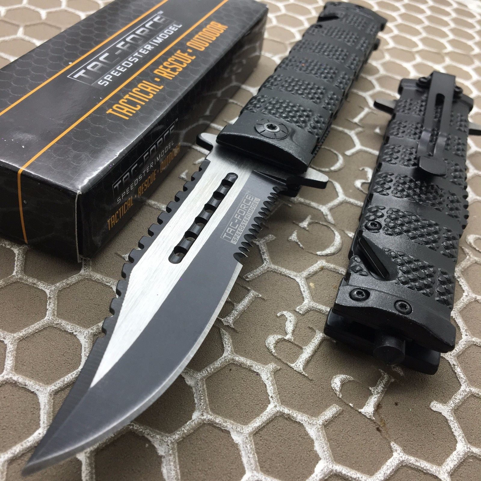 TAC FORCE Black Spring Assisted Open Sawback Bowie Tactical Pocket Knife!