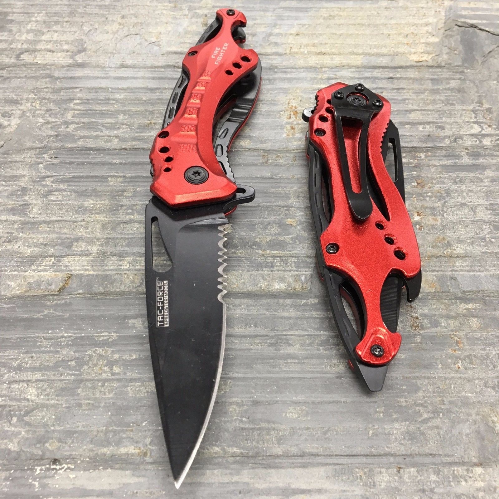 Tac Force Assisted Open Red Fire Fighter Camping Outdoor Hunting Pocket Knife