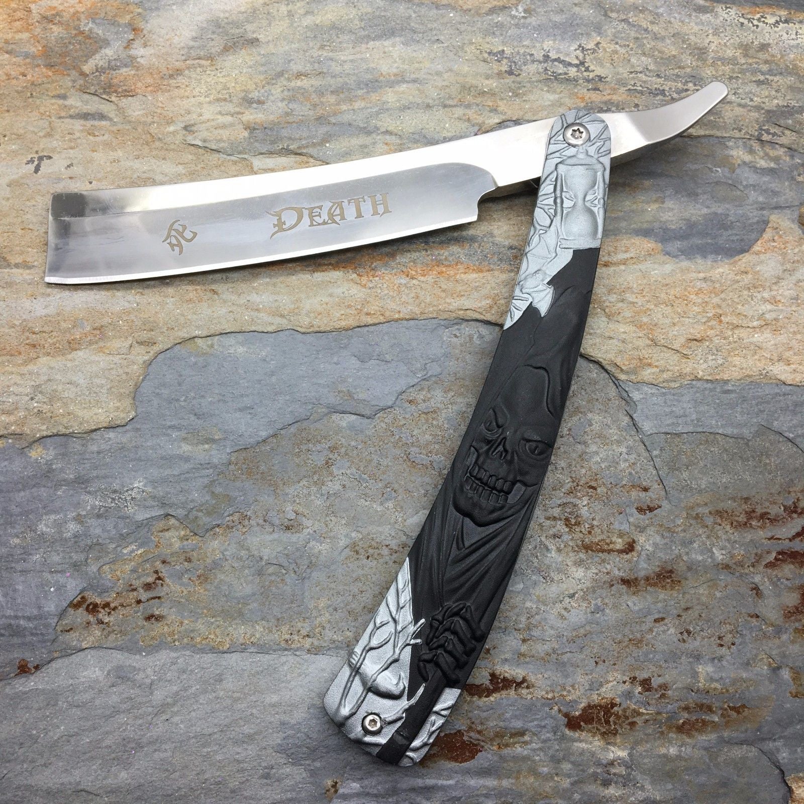 Dark Side Blades 5.5" Barbor Shop Razor Blade, Black Grim Reaper Handle