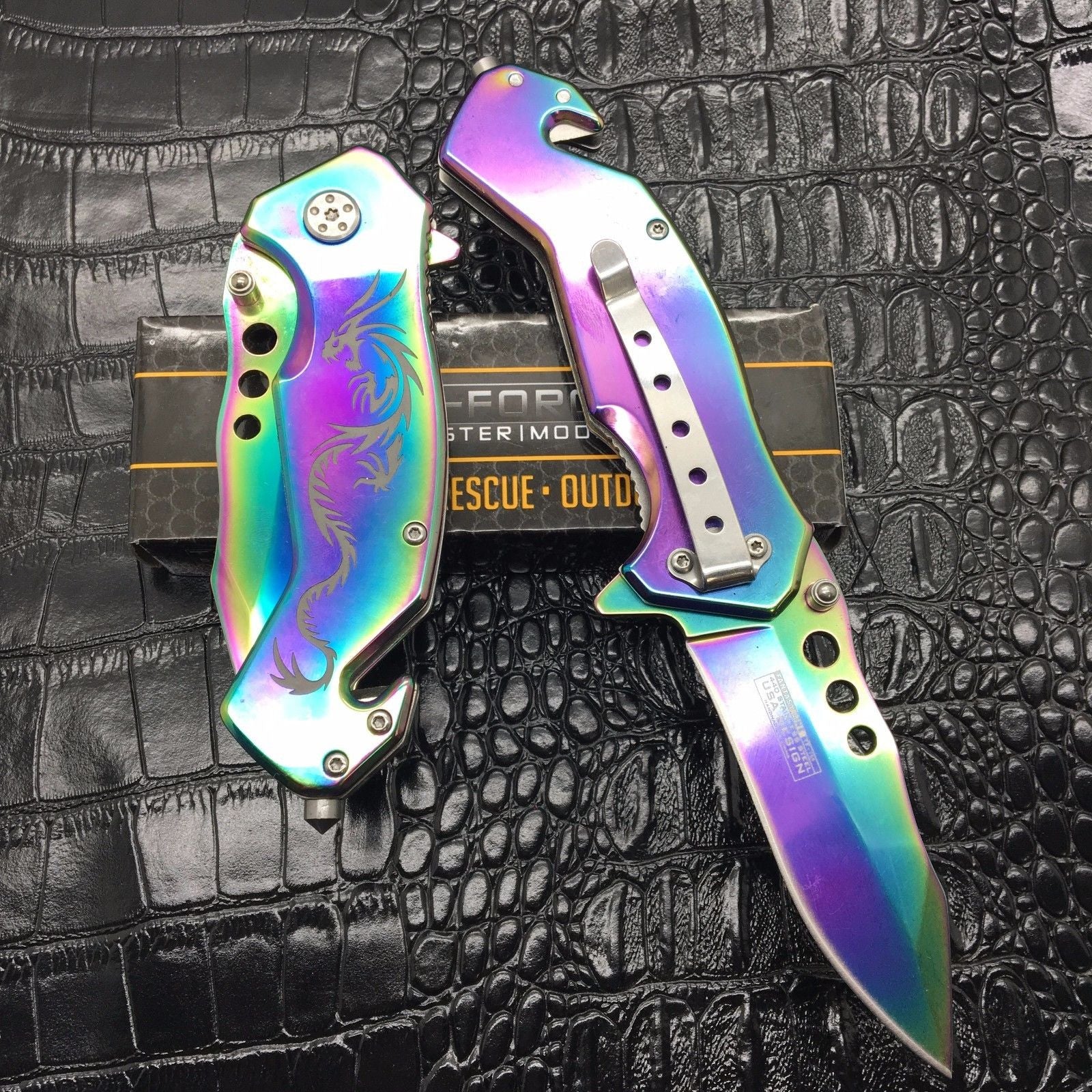 TAC FORCE Spring Assisted RAINBOW Dragon Fantasy Outdoor Blade Pocket Knife