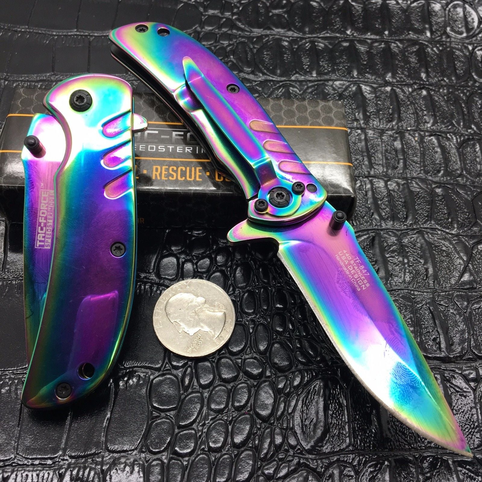 Tac Force Assisted Open Rainbow Ti-Coating Small Hunting Camping Pocket Knife