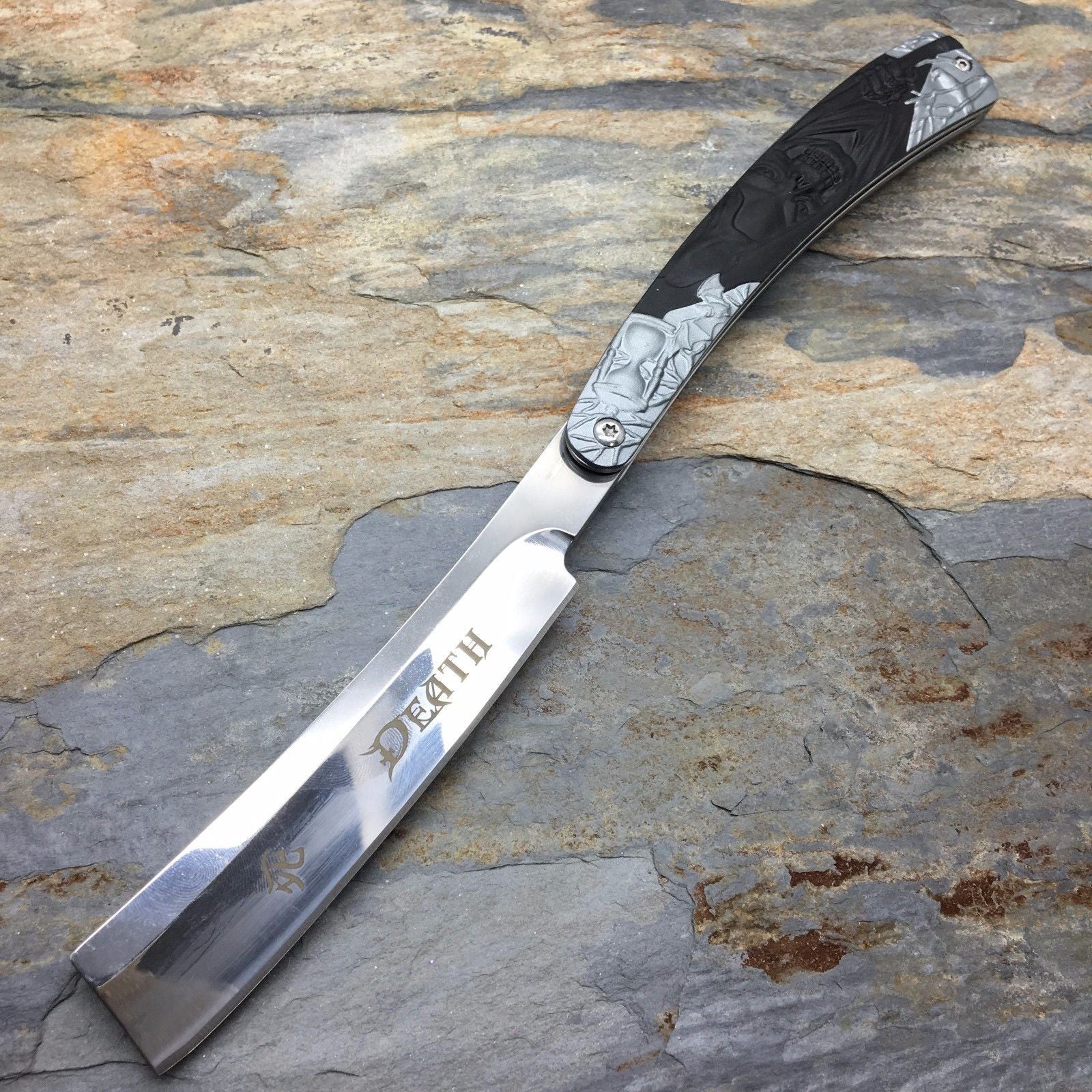 Dark Side Blades 5.5" Barbor Shop Razor Blade, Black Grim Reaper Handle