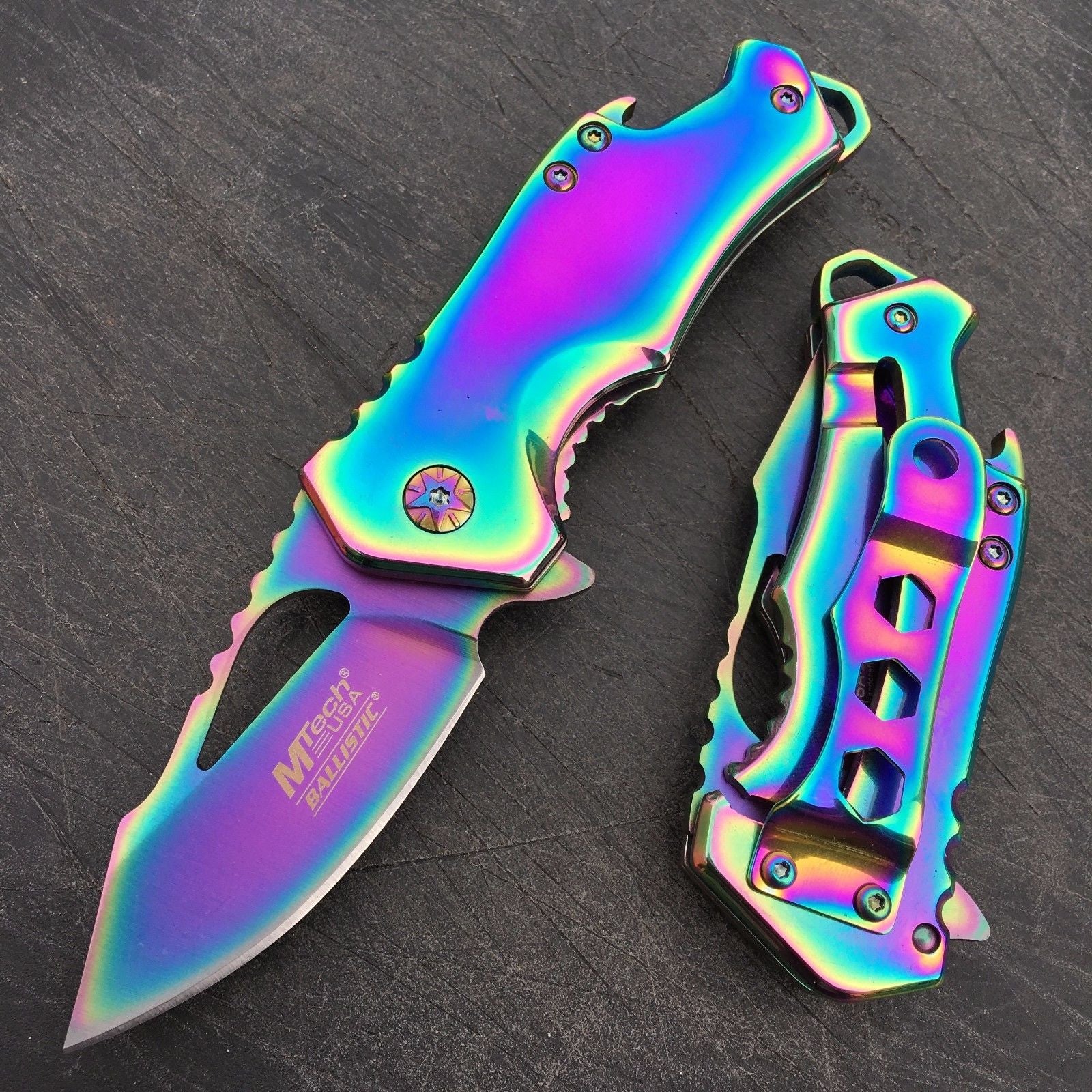 MTech Ballistic Rainbow Small Pocket Knife w/ Bottle Opener!