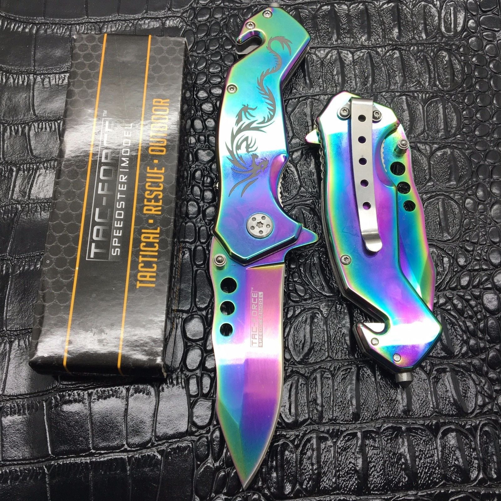 TAC FORCE Spring Assisted RAINBOW Dragon Fantasy Outdoor Blade Pocket Knife