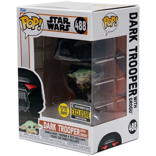 Star Wars: The Mandalorian Dark Trooper with Grogu Glow-in-the-Dark Pop! Vinyl Figure - Entertainment Earth Exclusive