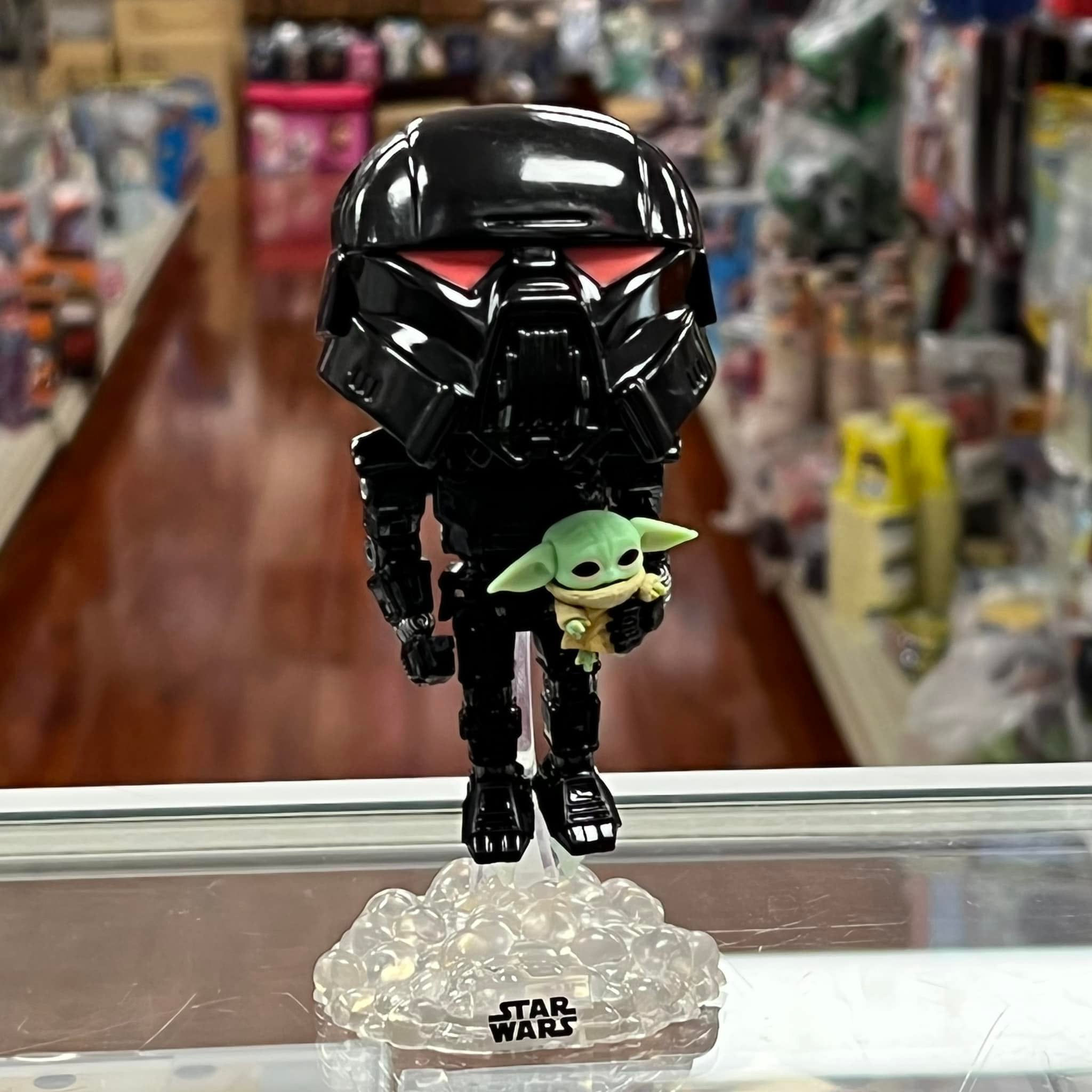 Star Wars: The Mandalorian Dark Trooper with Grogu Glow-in-the-Dark Pop! Vinyl Figure - Entertainment Earth Exclusive
