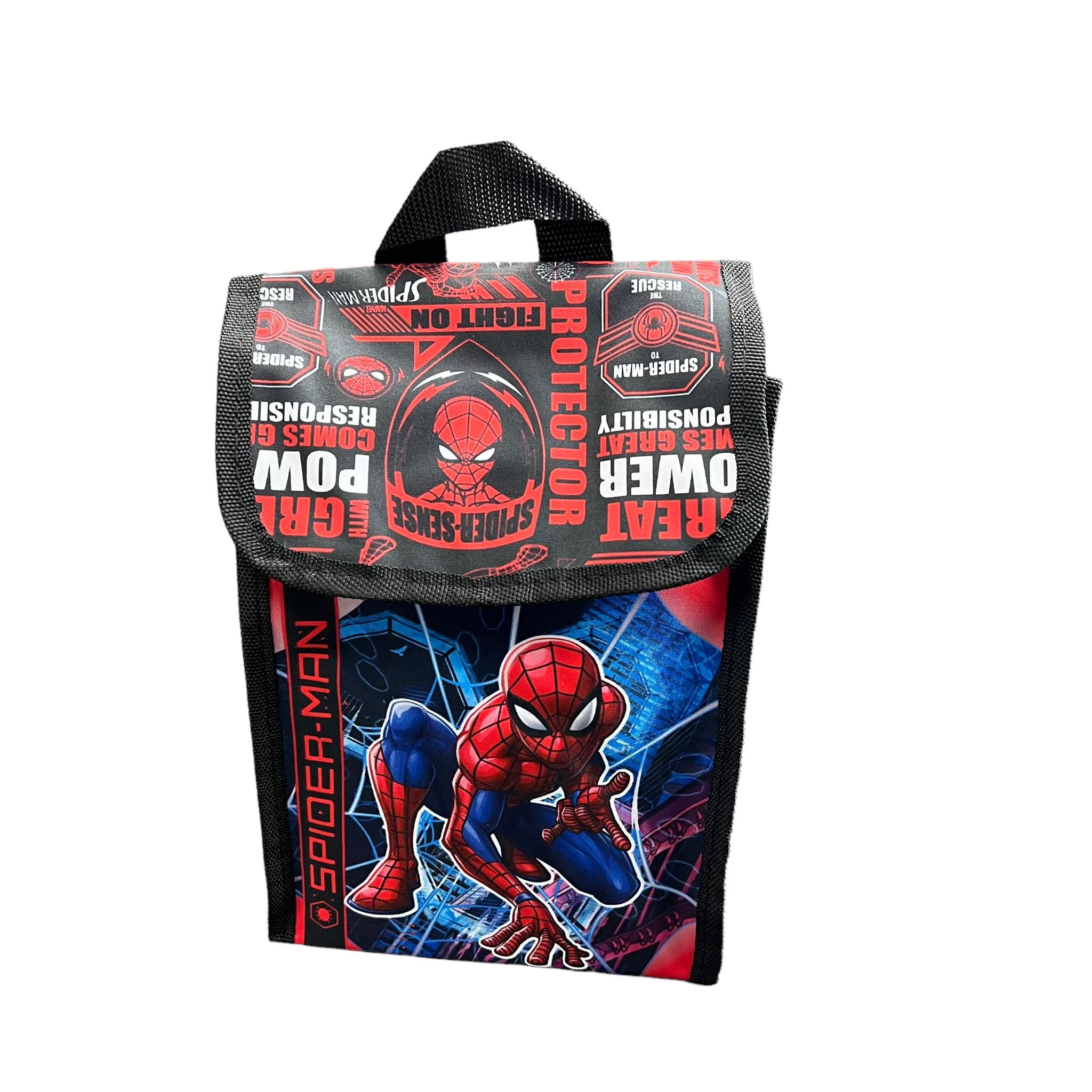 Spider-Man Backpack 4PC Set with Lunch Kit, Key Chain & Carabiner
