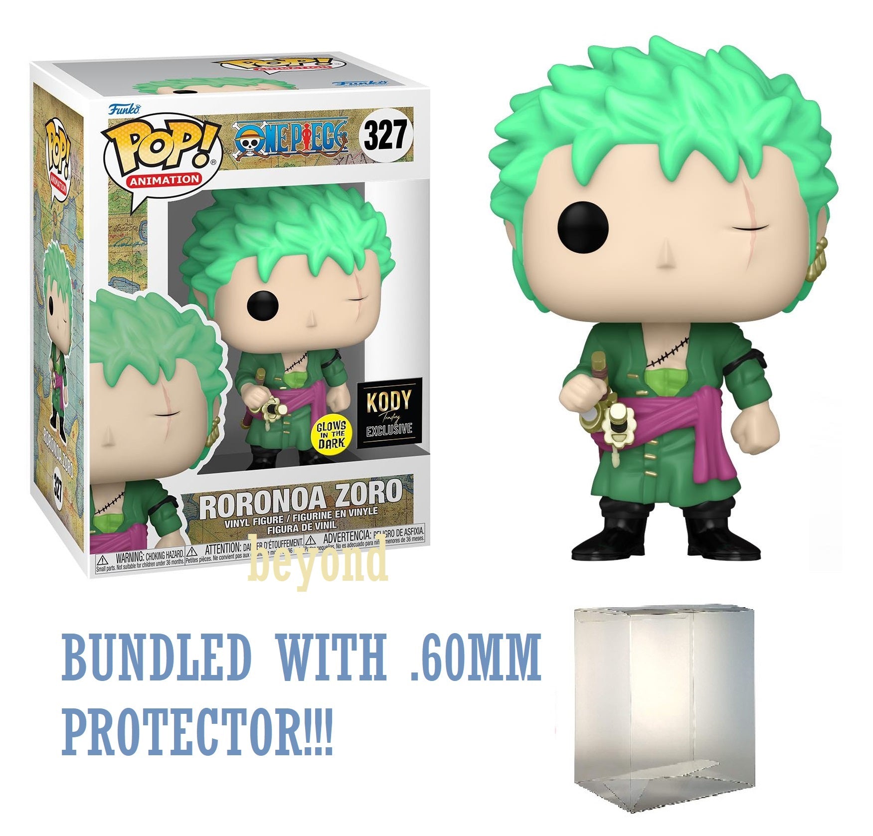 Funko Pop! One Piece - Roronoa. Zoro Vinyl Figure #327 GLOWS IN THE DARK! KODY EXCLUSIVE!