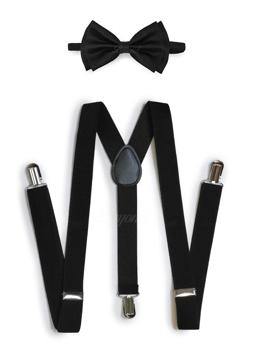 Black Matching Set Suspender and Bow Tie