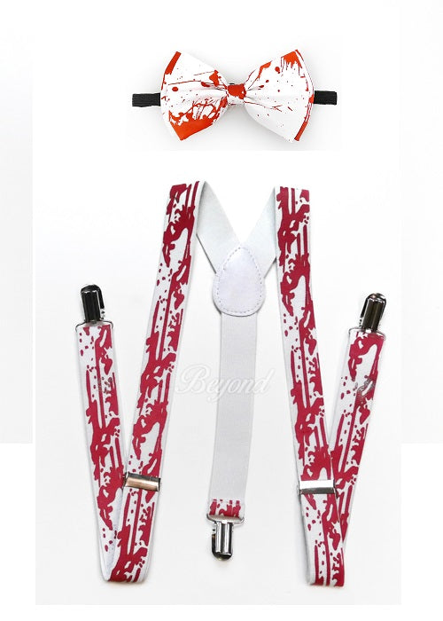 Halloween Novelty Bloody Bow Tie And Suspender Matching Set Tuxedo