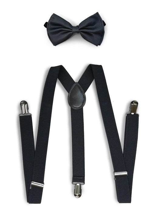 Dark Gray Matching Set Suspender and Bow Tie