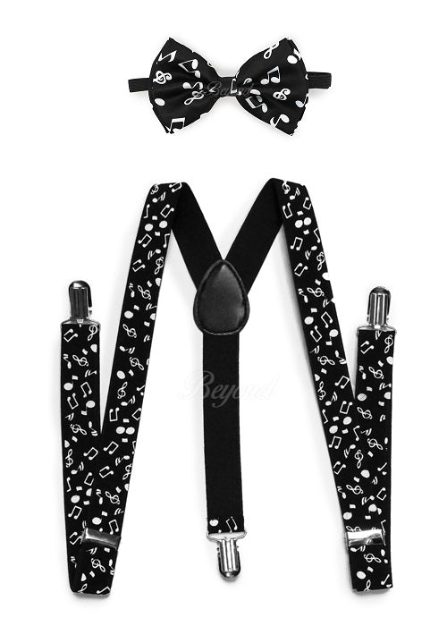 Music Notes Matching Set Suspender and Bow Tie