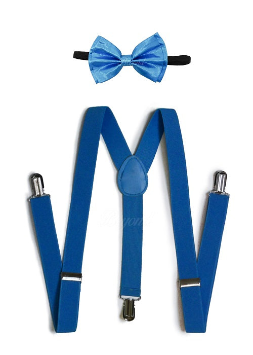 Neon Blue Matching Set Suspender and Bow Tie