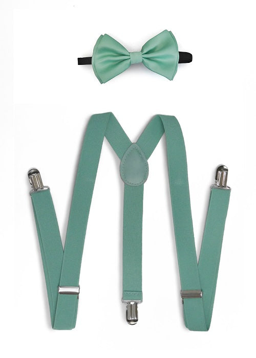 Mint Green Teal Matching Set Suspender and Bow Tie