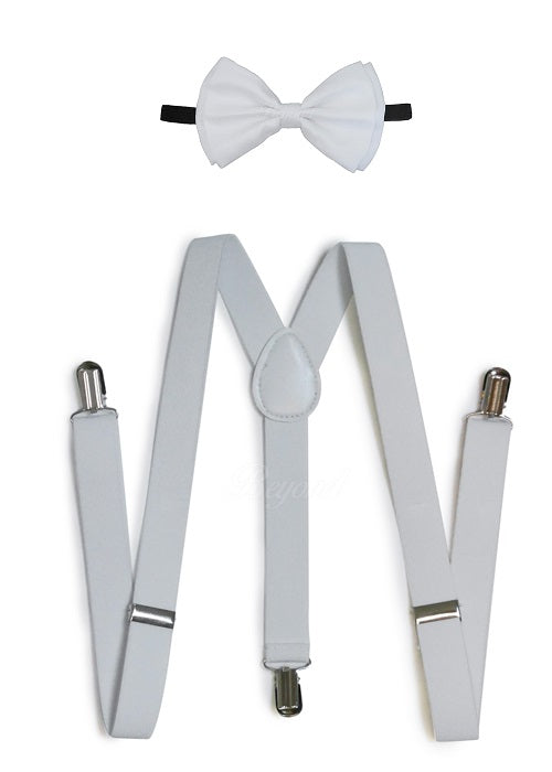 White Matching Set Suspender and Bow Tie