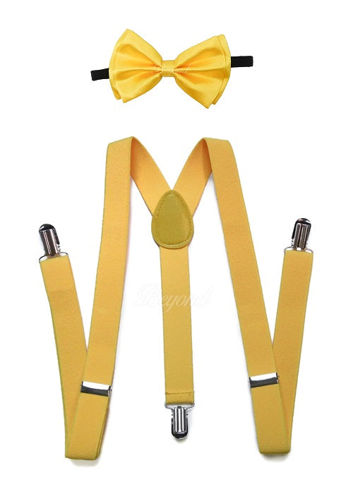 Neon Yellow Matching Set Suspender and Bow Tie