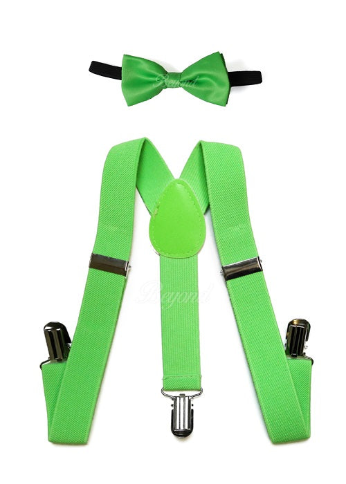 Kids Toddler Light Green Matching Set Suspender and Bow Tie