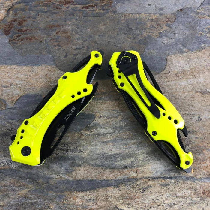 M-Tech Spring Assisted Neon Yellow TI-Coated Aluminum Tactical Rescue Pocket Knife! MT-A705NYL