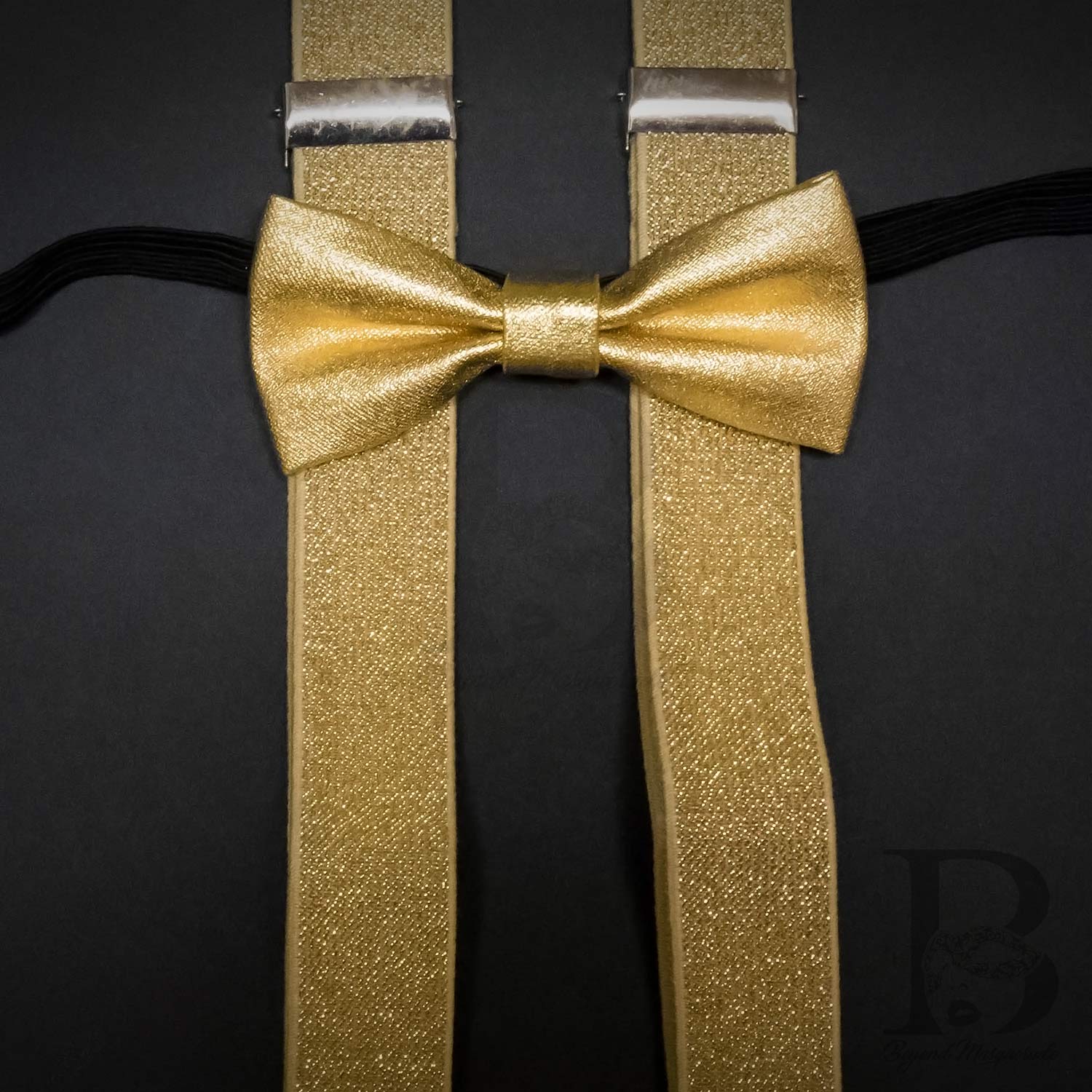 Kids Toddler Soft Metallic Gold Matching Set Suspender and Bow Tie