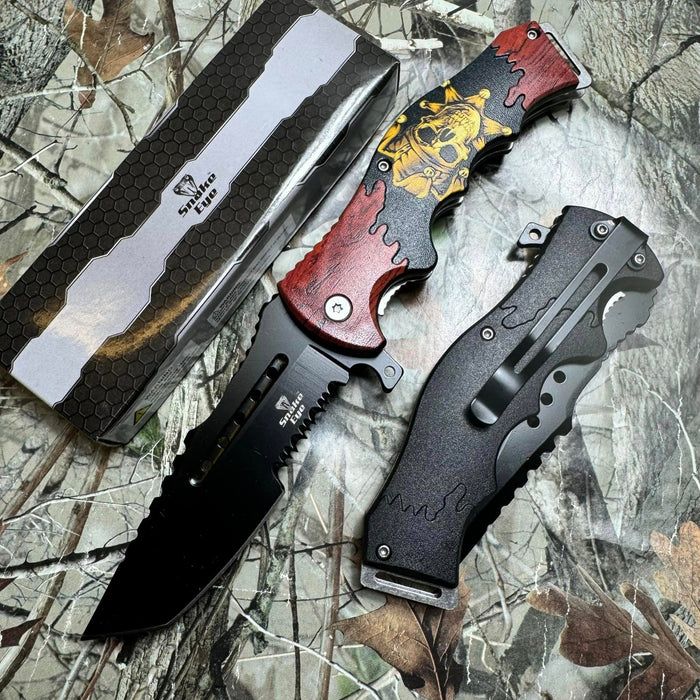 8.25" SNAKE EYE TACTICAL SPRING ASSIST KNIFE SERRATED EDGE/FINE TANTO BLADE