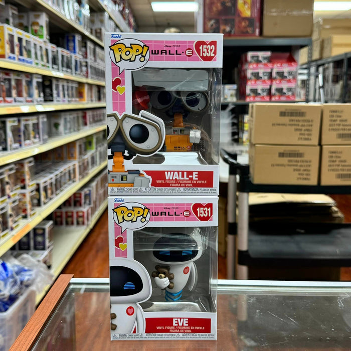 Funko Pop! DISNEY WALL-E Valentines Wall E & Eve 2x Vinyl Figure #1531 & #1532