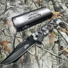 MASTER USA Spring Open 3CR13 black blade Forest Camo Handle 8.75" Pocket Knife