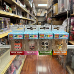 Funko POP! Set of 4 Keychain: Kawaii Foodie Sushi Stack, Boba Tea, Poke Panda & Ramen Shiba Novelty Keyring - Collectable Mini Figure