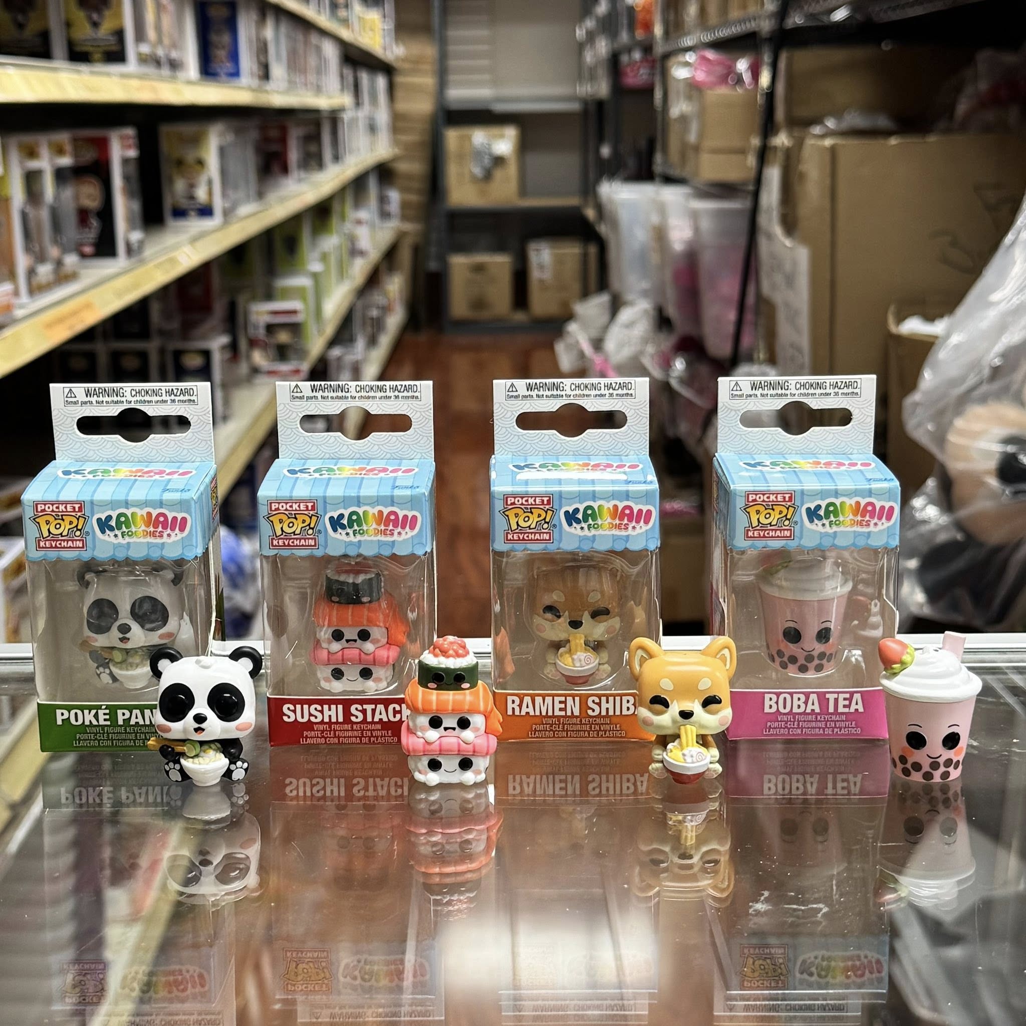 Funko POP! Set of 4 Keychain: Kawaii Foodie Sushi Stack, Boba Tea, Poke Panda & Ramen Shiba Novelty Keyring - Collectable Mini Figure