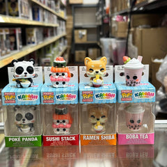 Funko POP! Set of 4 Keychain: Kawaii Foodie Sushi Stack, Boba Tea, Poke Panda & Ramen Shiba Novelty Keyring - Collectable Mini Figure