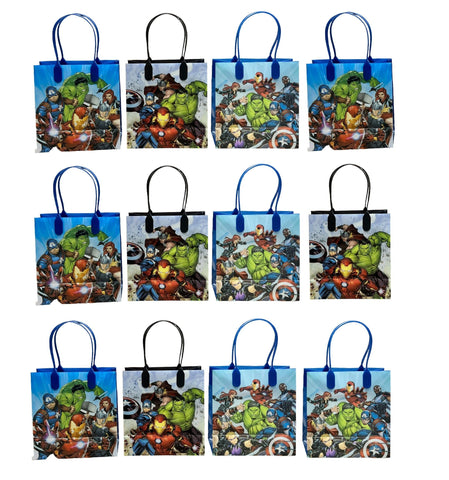 Marvel Avengers Party Favor Treat Bags with Handles, Superhero Candy Bags for Birthday Party, Party Supply Decorations Pack of 12