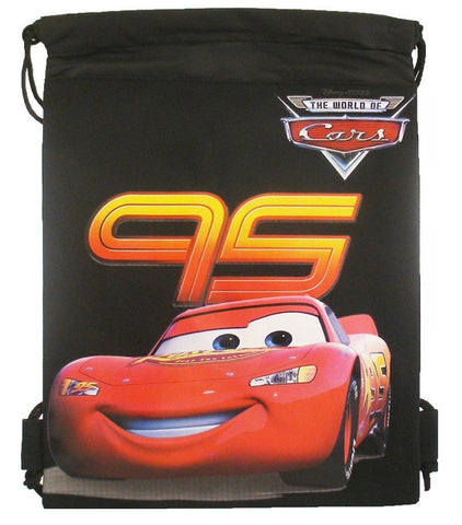 DISNEY CARS MC QUEEN DRAWSTRING STRING BACKPACK SCHOOL SPORT GYM TOTE BAG (BLACK)