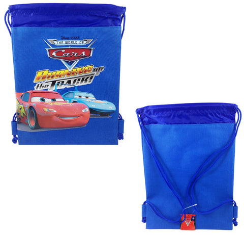 DISNEY CARS MC QUEEN DRAWSTRING STRING BACKPACK SCHOOL SPORT GYM TOTE BAG (BLUE)