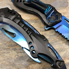 M-Tech Spring Assisted Blue TI-Coated Aluminum Tactical Rescue Pocket Knife!