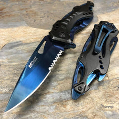 M-Tech Spring Assisted Blue TI-Coated Aluminum Tactical Rescue Pocket Knife!