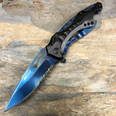 M-Tech Spring Assisted Blue TI-Coated Aluminum Tactical Rescue Pocket Knife!