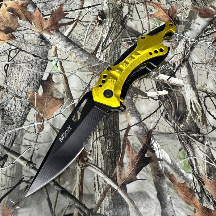 M-Tech Spring Assisted Yellow TI-Coated Aluminum Tactical Rescue Pocket Knife! MT-A705NYL