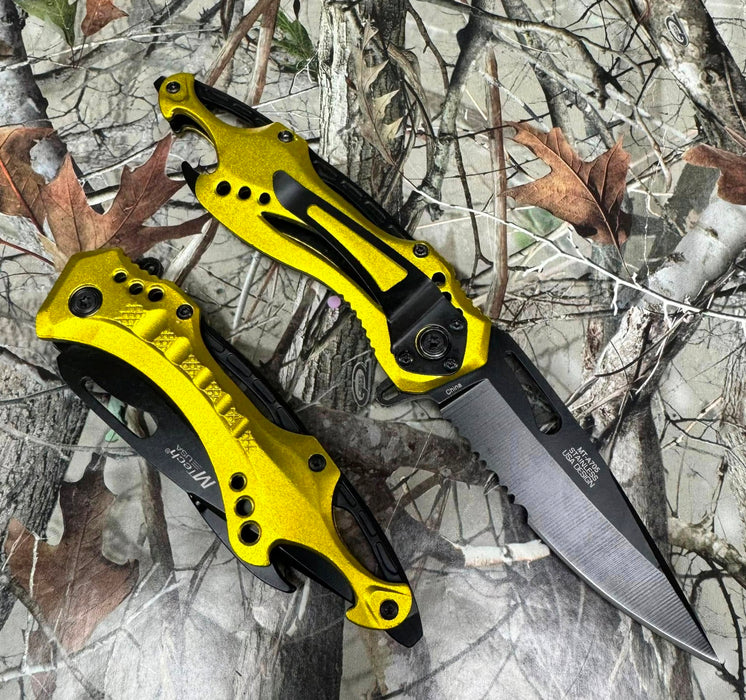 M-Tech Spring Assisted Yellow TI-Coated Aluminum Tactical Rescue Pocket Knife! MT-A705NYL