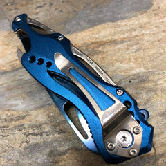 M-Tech Spring Assisted Blue/Silver Aluminum Tactical Rescue Pocket Hunting Knife