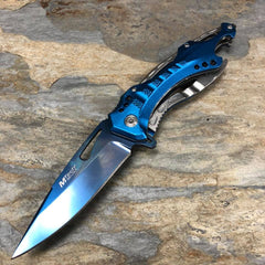M-Tech Spring Assisted Blue/Silver Aluminum Tactical Rescue Pocket Hunting Knife