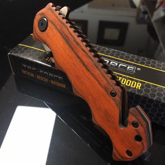 Tac Force Spring Assisted Brown PAKKA wood handle 2 TONE BLACK AND BRUSHED PLAIN BLADE Pocket Knife