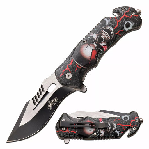 Master USA Spring Assisted HARDCORE SKULL PRINTED ART Handle 8.75" Pocket Knife